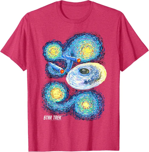 Vista 20 de Star Trek Camiseta de pintura de noche estrellada de la serie original, Negro, S
