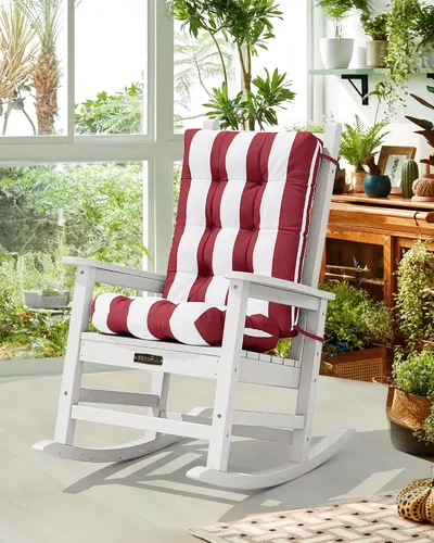 Vista 2 de SERWALL HDPE - Juego de 2 cojines para silla mecedora para exteriores, cojín de espuma viscoelástica, color rojo y blanco