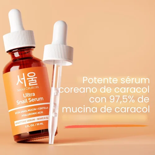 Vista 7 de SeoulCeuticals Korean Skin Care - Suero de mucina de caracol 97.5% - K Beauty Skincare Anti Arrugas Cica Night Serum Ácido Hialurónico para la cara