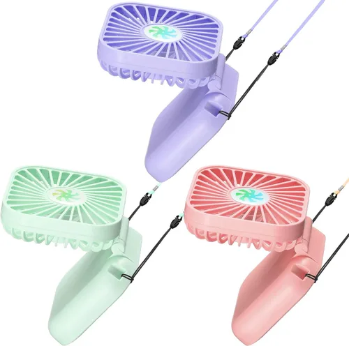 Vista 10 de Hortsun 3 piezas de ventilador portátil de collar a granel, mini ventilador de mano personal recargable por USB, pequeños regalos de refrigeración