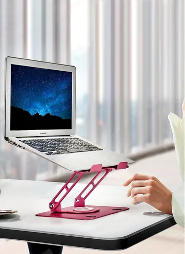 Vista 4 de Soporte giratorio para laptop para escritorio, soporte ajustable para laptop para escritorio con rotación de 360°, elevar, inclinar, rotar, enfriar