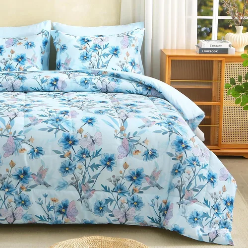 Vista 8 de lasoftan Juego de edredón floral Queen con sábanas, ropa de cama vintage de lujo de 7 piezas, ropa de cama de microfibra suave en una bolsa, juego