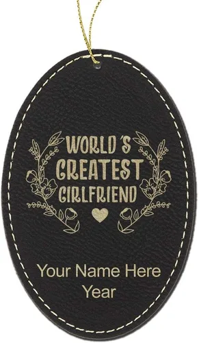 Vista 4 de LaserGram Personalized Christmas Ornament, World's Greatest Girlfriend, Faux Leather, Custom Laser Engraved Gift Idea (Oval Shape, Gray)
