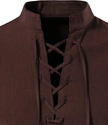 Vista 4 de LucMatton - Camisas de manga larga de estilo retro de algodón 100% para hombres de estilo medieval, vikingo o hippie