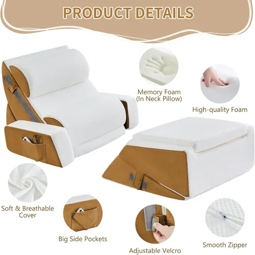 Vista 3 de Juego de 9 almohadas de cuña para recuperación después de la cirugía, almohada de cuello de espuma viscoelástica ajustable, almohada de espuma
