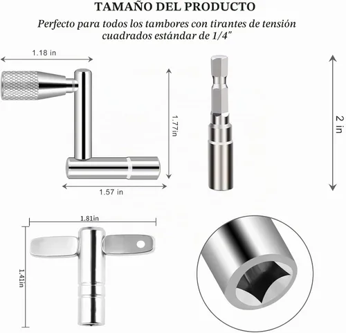 Vista 2 de Juego de llaves de tambor, llave de tambor de velocidad, llaves de tambor estándar y broca, afinador de llave de tambor, herramienta de hardware