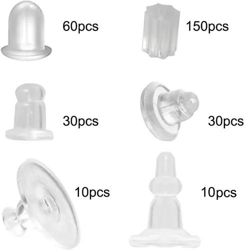 Vista 8 de 290 piezas de aretes de silicona para tachuelas, parte trasera de aretes de cubierta completa, 6 estilos de aretes de goma hipoalergénica 6 estilos