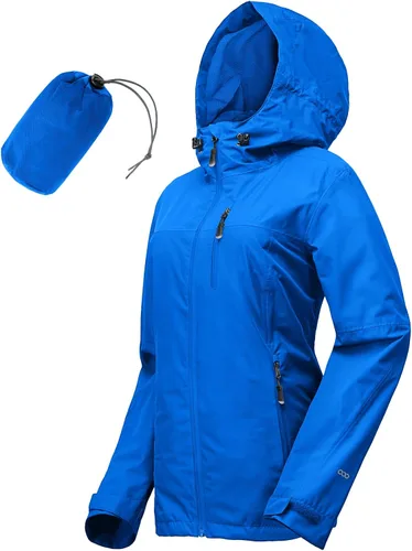 Vista 8 de Chaqueta impermeable plegable para mujer 33,000ft, ligera, impermeable, con capucha, para ciclismo y bicicleta, cortavientos Tono aguamarina