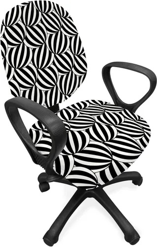 Vista 34 de Lunarable Funda para silla de oficina tribal, diseño azteca, nativo americano, geométrico, simbolismo étnico con espirales de triángulos, elástico