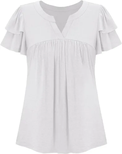 Vista 6 de Blusas para mujer, elegantes, casuales, de verano, de manga corta, plisadas, holgadas, suaves, cómodas, de moda a01 blanco