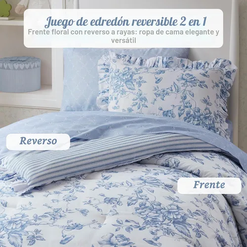 Vista 3 de Madison Park Essentials Blue Floral Comforter Set with Sheets Twin XL,5pc Azul