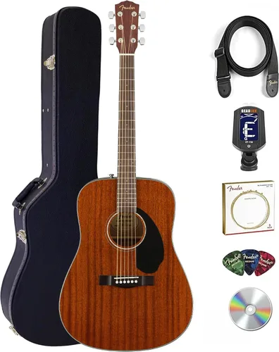 Vista 13 de Fender CD-60 Dreadnought - Guitarra acústica - Paquete negro con estuche duro, correa, afinador, cuerdas, púas, libro de instrucciones, lecciones