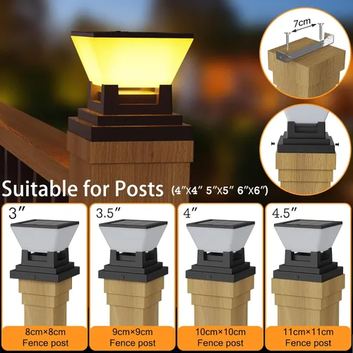 Vista 4 de Luces solares para tapa de poste – Paquete de 2 luces solares para postes de madera y vinilo de 4 x 4, 5 x 5, 6 x 6 pulgadas, impermeable IP65