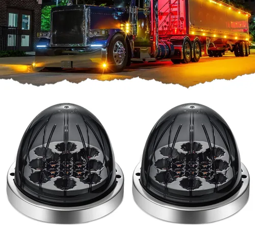 Vista 11 de 2 piezas de luces de sandía, luz de sandía LED de doble función de 17, lente ámbar con bisel de acero inoxidable, luces de señal de parada y giro