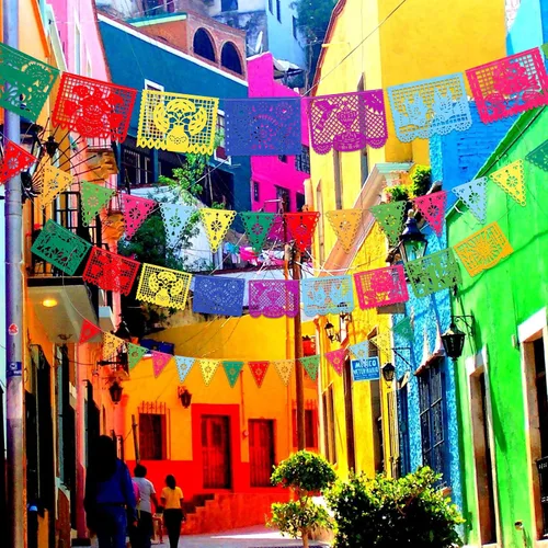 Vista 5 de Qpout Paquete de 4 carteles de decoración de fiesta mexicana, guirnalda de fieltro del día de los muertos, colorido cartel mexicano para fiesta