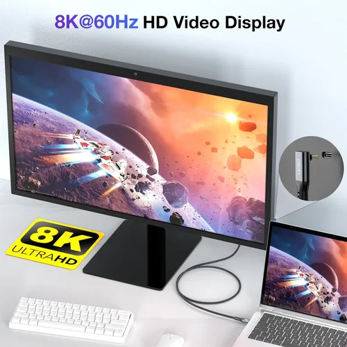 Vista 4 de Cable USB4 certificado para cable Thunderbolt 4, cable de transferencia de datos USB C en ángulo descendente de 40 Gbps, video de 90 grados 8K a