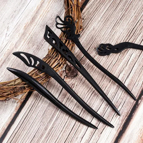 Vista 5 de 10 palillos de madera chinos japoneses para el cabello, palillos para el cabello