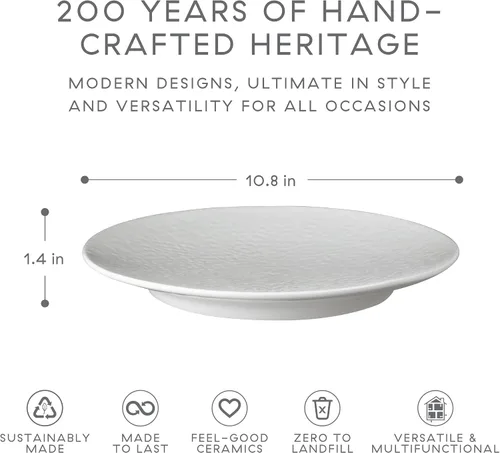 Vista 5 de Denby - Juego de platos llanos blancos tallados de 4 a 10.85 pulgadas - Apto para lavavajillas y microondas - Plato grande de porcelana con textura
