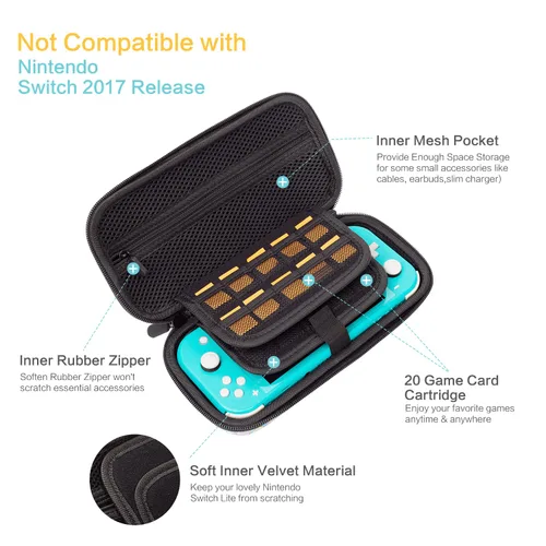 Vista 5 de Lokigo Mermaid Carrying Case for Nintendo Switch Lite, Ultra Slim Protective Portable Hard Shell Pouch Travel Bag for Switch Lite Console &