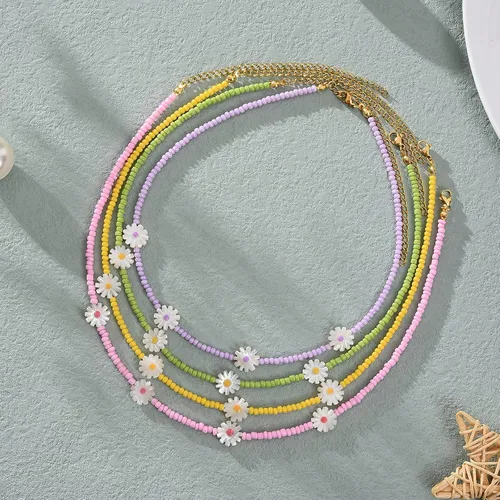 Vista 4 de Wellike Freshwater Pearl Beaded Necklace for Women Handmade Boho Colorful Glass Beads Choker Necklace Stainless Steel 18K Gold Plated Bohemian Women