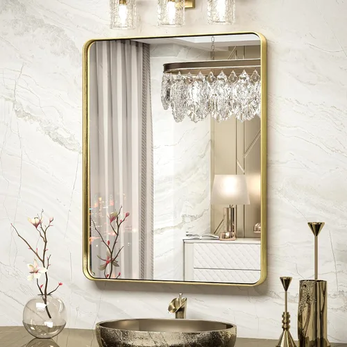 Vista 59 de TokeShimi Espejo de pared de baño de níquel cepillado de 20 x 30 pulgadas, marco de metal, esquina redonda, rectangular, para decoración del hogar