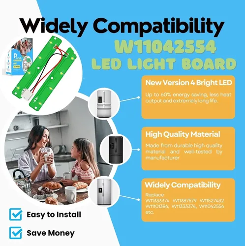 Vista 4 de Nueva actualización W11042554 refrigeradores LED módulo de luz tablero compatible con Whirlpool Maytag Amana refrigerador reemplaza W11527432