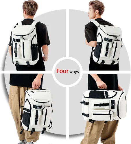 Vista 4 de Kalesi Mochila Bolsa de Lona para Gimnasio 4 Vías Impermeable con Compartimento para Zapatos para Viaje Deporte Senderismo Laptop, 02-Negro
