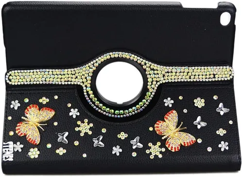 Vista 3 de Bling - Funda compatible con Samsung Galaxy Tab A7 10.4 (2022) - Elegante - 3D hecha a mano con mariposa de cristal giratoria de 360 grados