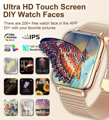 Vista 5 de Iaret Reloj inteligente (respuesta/hacer llamadas), relojes inteligentes para mujer, rastreador de actividad física con monitor de frecuencia