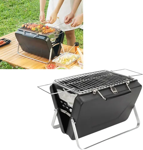Vista 7 de Alomejor Parrilla portátil de carbón para barbacoa, portátil, portátil, portátil, parrilla, malla de alambre, herramientas para acampar al aire