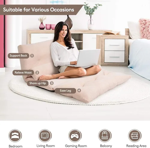 Vista 4 de Giantex Sofá de suelo ajustable con 2 almohadas, sofá cama plegable multifuncional de 6 posiciones, asiento de piso de gamuza multifuncional