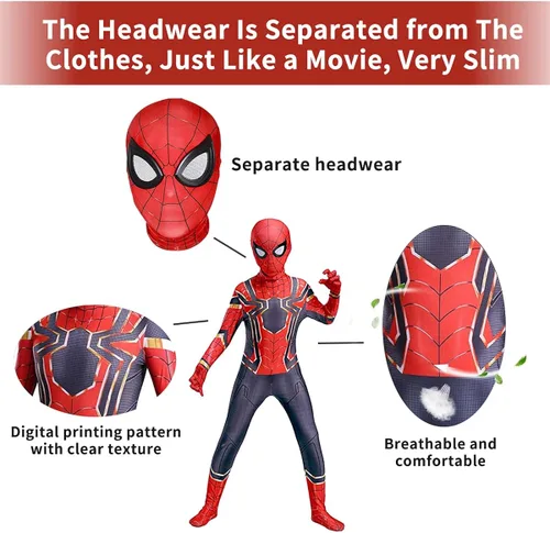 Vista 6 de LoLiLi Disfraz de superhéroe de Halloween para niños, traje elástico de elastano, disfraz de cosplay