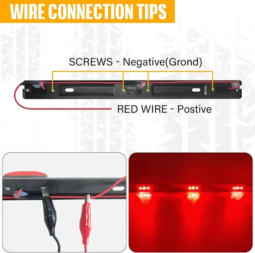 Vista 6 de Gonice Barra de identificación roja de 15 pulgadas, tira de 9 luces LED con soporte de acero inoxidable, impermeable IP67, universal para 12 V