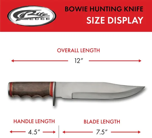 Vista 3 de SZCO Cuchillo de caza Full Tang de 12 pulgadas, cuchillos de campamento con hoja de acero inoxidable, mango de madera y funda, cuchillo