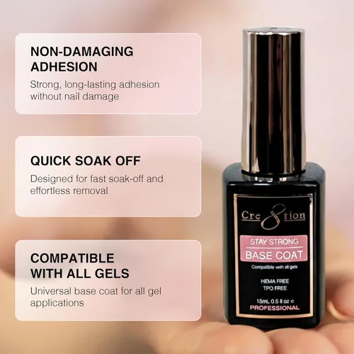 Vista 4 de Cre8tion Capa base de gel Soak Off, base de adhesión para esmalte de gel de larga duración, curación UV LED, libre de HEMA, libre de TPO, 0.3 onzas