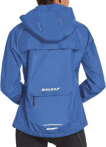 Vista 7 de Baleaf - Chaquetas impermeables para mujer, cortavientos reflectantes, plegables, ligeras, para correr, ciclismo, con capucha