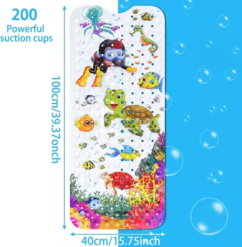 Vista 3 de Tapete de baño para bebé para niños, tapete antideslizante sin BPA para niños, tapete de dibujos animados antideslizante con ventosas y agujeros