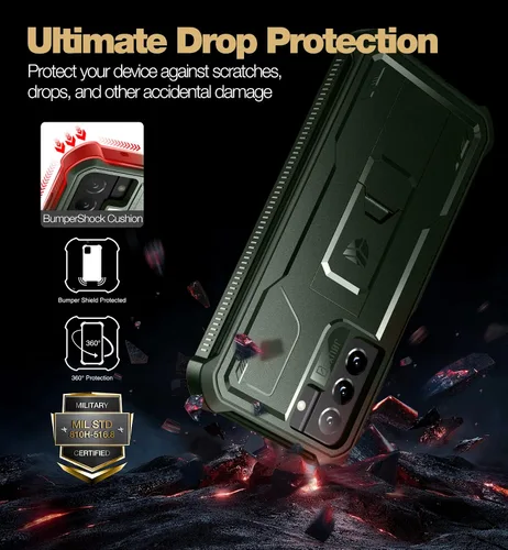 Vista 3 de Dexnor Funda para Samsung Galaxy S21 FE, [protector de pantalla y soporte integrados] Protección de grado militar resistente a prueba de golpes