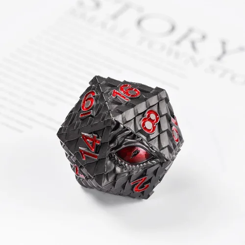Vista 5 de 1 dado de metal D20 DND – Dados poliédricos gigantes metálicos de 20 caras, dados grandes de 1.378 in de ojo de dragón para juego de mesa