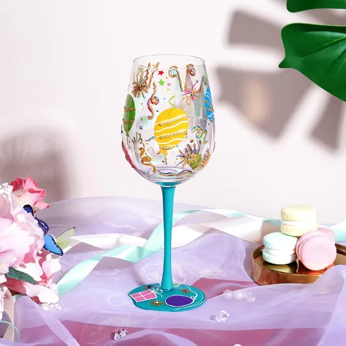 Vista 3 de NymphFable Happy Birthday - Copa de vino pintada a mano para mujer, 15 onzas Gift-Boxed for Birthday Celebrations, Hand-Blown Goblet