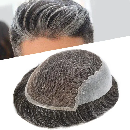 Vista 39 de Mens Toupee Human Hair Replacement System Swiss Lace Toupee For Men Hair Piece Protesis Capilar Mens Hairpiece 5X7#1 Jet Black 120% Density