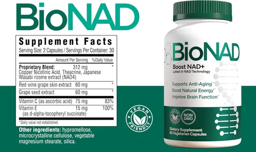Vista 5 de BioNAD NAD+ - Potenciador de energía natural - Aumenta el NAD+ y apoya la salud general - Antienvejecimiento - Combate el envejecimiento inducido