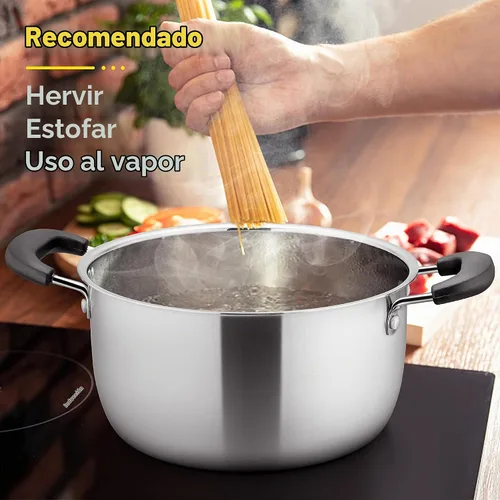 Vista 4 de E-far Olla de 6 cuartos de galón, olla de sopa de metal de acero inoxidable con tapa de vidrio para cocinar, saludable y libre de óxido, resistente