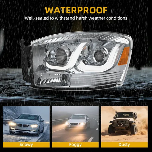Vista 5 de DWVO Conjunto de faros delanteros de proyector LED DRL compatible con Dodge Ram 1500 2500 3500 de repuesto para Dodge Ram 2006 2007 2008 2009 lado