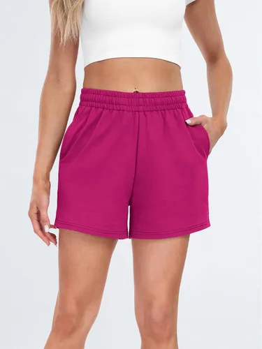 Vista 43 de AUTOMET Pantalones cortos deportivos para mujer, estilo casual, con cordón, cómodos, elásticos, de cintura alta, con bolsillos