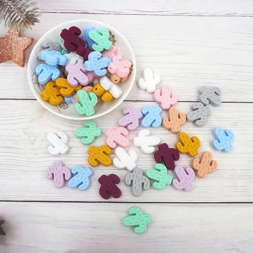 Vista 5 de 30 cuentas de silicona multicolor en forma de cactus para manualidades de bricolaje