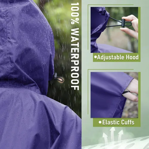 Vista 5 de SaphiRose - Poncho de lluvia con capucha y bolsillos para adultos