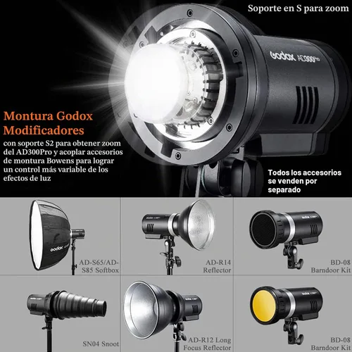 Vista 9 de Godox AD300 Pro AD300Pro Flash estroboscópico al aire libre, 300Ws TTL 1