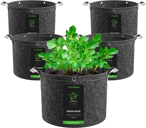 Vista 10 de VIVOSUN 5-Pack 25 Gallon 500G Fabric Grow Bags with Strap Handles