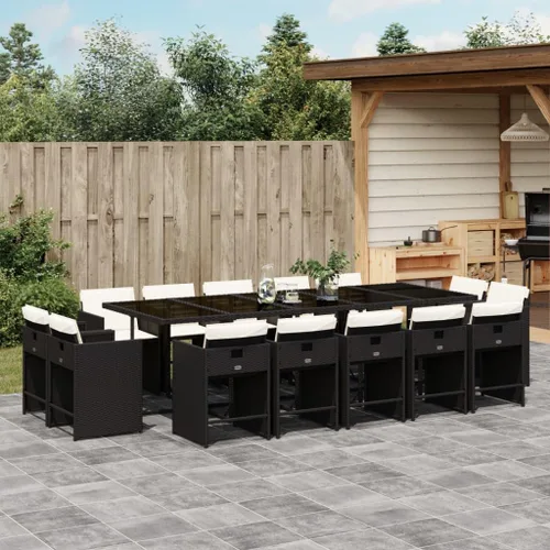 Vista 10 de 9-Piece Patio Dining Set with Cushions Beige Poly Rattan Outdoor Furniture for Garden Backyard Balcony – Foldable Chairs Space Saving Design